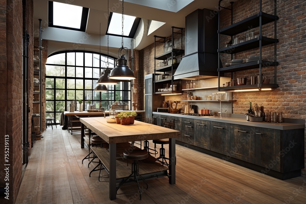 Rustic Industrial-Chic Kitchen Design Featuring Metal Fixtures and Raw Vibes