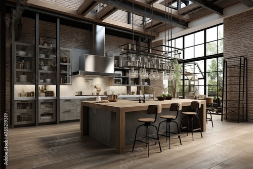 Steel Beam Haven: Embracing the Loft Feel in Industrial-Chic Kitchen Concepts