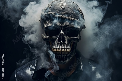 Foggy Skull mask smoke. Evil death human. Generate Ai