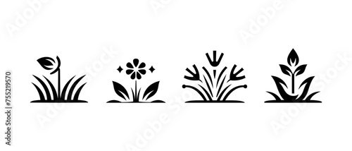 Set silhouette style logo with plant theme, nature icons on white background.