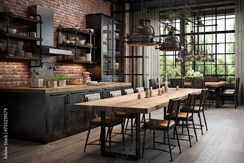 Rustic Industrial-Chic Kitchen: Distressed Wood, Iron Accents, Contemporary Design