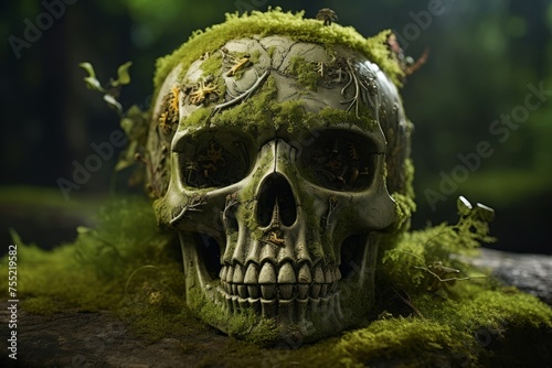 Sinister Skull moss nature. Park natural. Generate Ai
