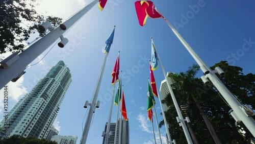 Flags Waving in the Wind at Bayfront in Downtown Miami photo