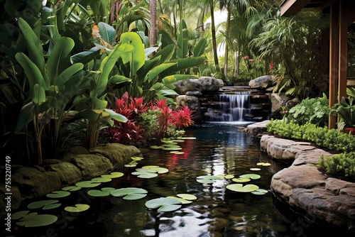 Water Features Paradise  Lush Tropical Backyard Patio Inspirations with Ponds and Tranquil Sounds