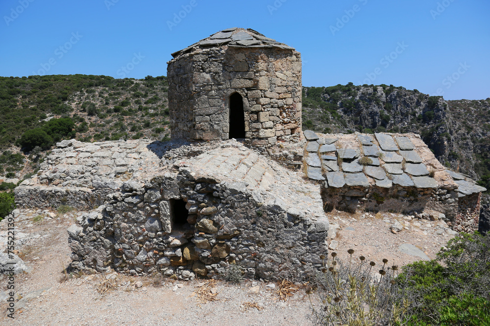 The Church of Ayia Varvara, located at the Kythira Castle of Paleochora, located on the island of Kythira, Greece. The castle is Byzantine , at which point it was Agios Dimitrios