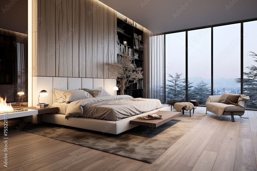 Luxurious Penthouse Bedroom Decor: Focal Point Feature Wall Elegance