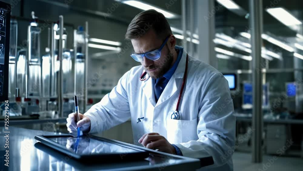 Healthcare and medicine concept. Technician using digital tablet, studying chemical elements in hospital laboratoty, Medical Research Healthcare and medicine concept. Technician using digital tablet, studying chemical elements in hospital laboratoty, Medical Research
