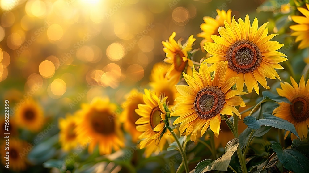 Fototapeta premium Beautiful Sunflowers with Blurred Background, Capturing Nature's Splendor