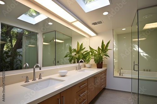 Retro Glow: Mid-Century Modern Bathroom Oasis with Recessed Lighting