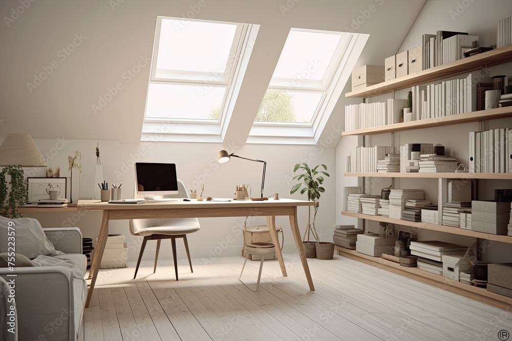 Fototapeta premium Minimalist Bauhaus Home Office Concepts: Clean Aesthetic Decor for Maximum Productivity