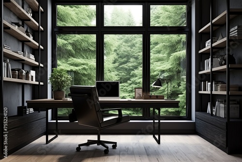 Black Window Frame Elegance  Sleek Minimalist Monochrome Modern Home Office Concepts