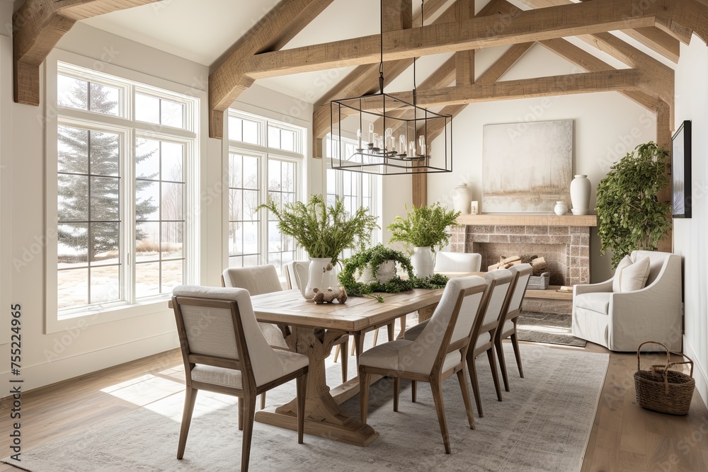 Exposed Beams and Cozy Vibes: Modern Farmhouse Dining Room Inspirations