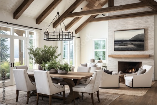 Exposed Beams Inspire a Cozy Vibe: Modern Farmhouse Dining Room Inspirations © Michael