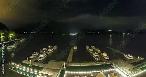 starry night to day sunrise at Sun Moon Lake Nantou Taiwan