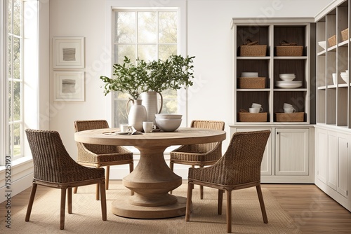Modern Farmhouse Dining Room Inspirations: Refined Storage Style with Woven Baskets © Michael