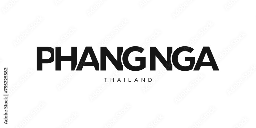 Phang Nga in the Thailand emblem. The design features a geometric style, vector illustration with bold typography in a modern font. The graphic slogan lettering.