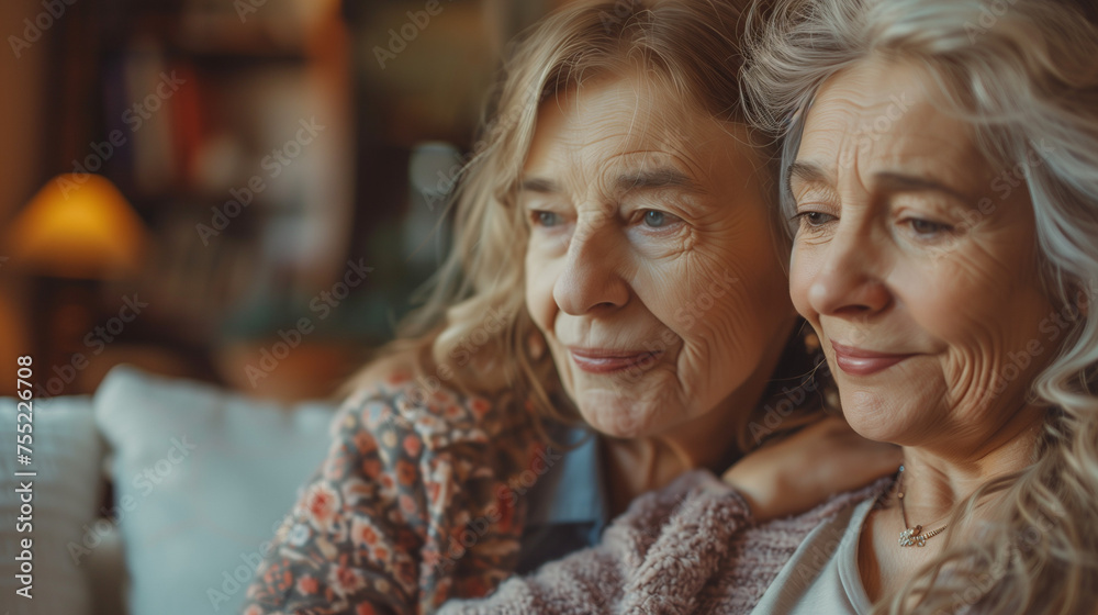 Happy senior woman enjoying in sister affection on Mother's Day Happy senior woman enjoying in sister affection on Mother's Day