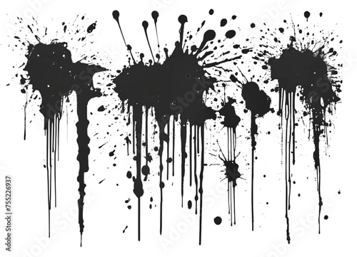 Collection of Black Ink Splatters and Abstract Symbols on White Background