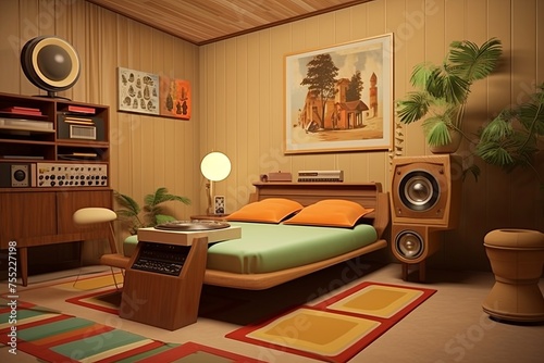 Retro 70s Music Haven  Vintage Bedroom Designs with Record Player Theme