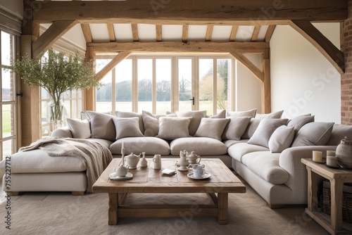 Comfy Farmhouse Touches: Rustic Barn Conversion Living Room Decor & Cushy Cushions © Michael