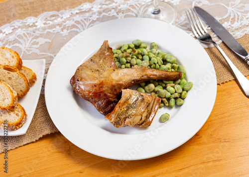 Delicious dish of stewed rabbit with with beans and parsley
