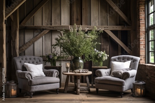 Relaxed Rustic Barn Conversion Living Room Decor with Oversized Armchairs
