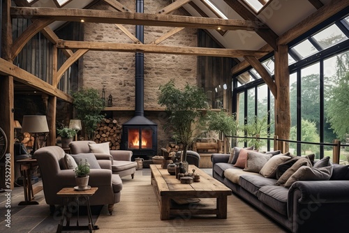 Wood Accents Splendor: Rustic Barn Conversion Living Room Decor, Inspired by Nature © Michael