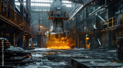 Metallurgical industry with melting metal , heavy industry interior view concept image