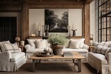Rustic Farmhouse Living Room Ideas: Slipcovered Sofas & Rustic Accents Inspo