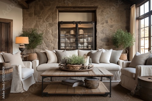 Rustic Farmhouse Living Room Ideas: Slipcovered Sofas & Charming Rustic Accents
