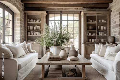 Slipcovered Sofa Bliss: Rustic Farmhouse Living Room Ideas & Inspirational Rustic Accents