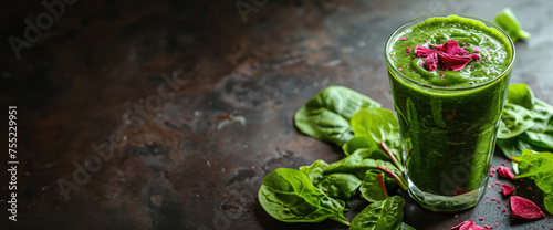 editorial photo shoot of a green smoothie juice with herbs vegetables fruit spinach basil celery for healthy lifestyle diet low calorie breakfast juice cleanse natural sunlight 