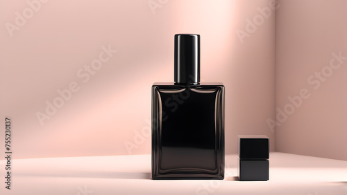 3D Black Perfume Bottle Design for Cosmetic and Beauty Product Campaigns in Fashion Events and Beauty Expos