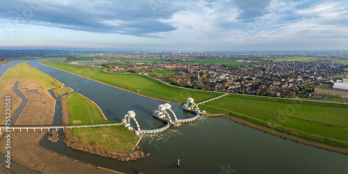 aerial view of the wier at Driel, Netherlands photo