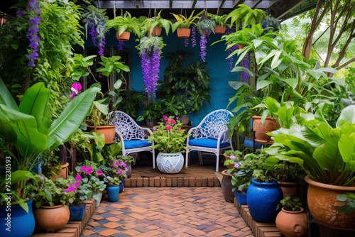 Enchanting Patio Oasis: Hanging Plants and Decorative Pots in Our Secret Garden Haven