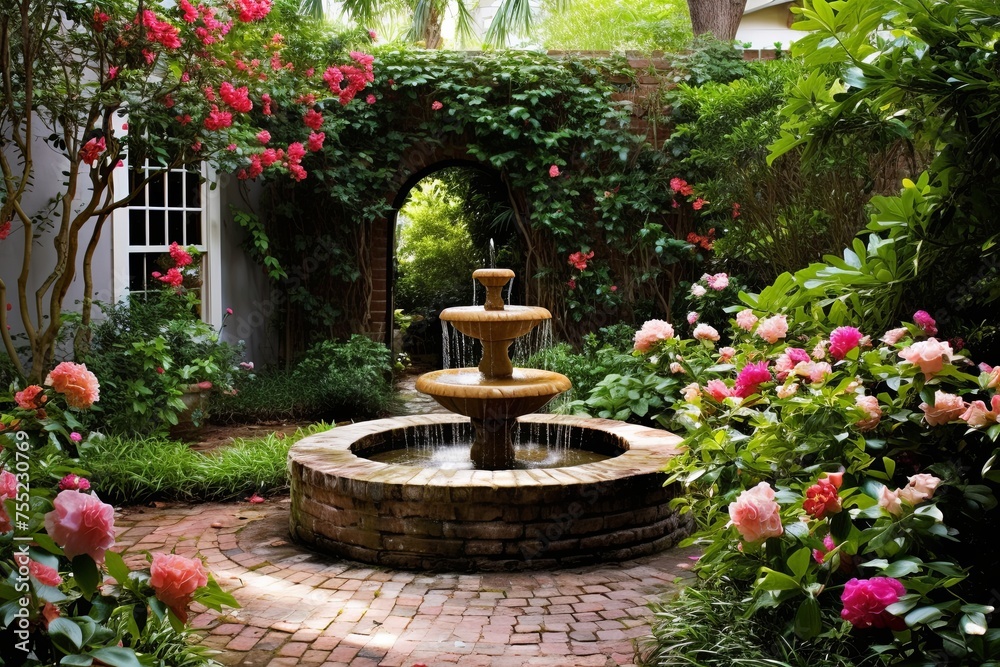 Enchanting Water Fountain Patio Oasis: Secret Garden Designs with Fragrant Flowers