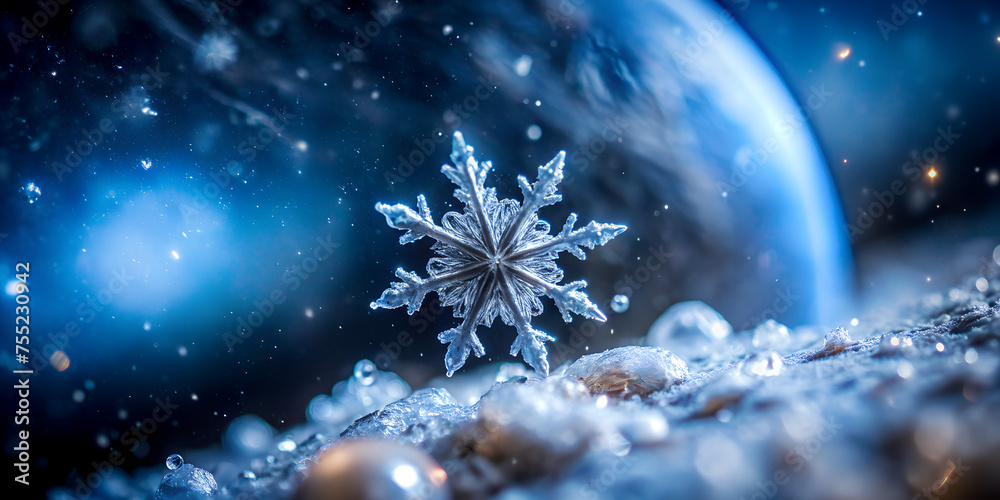 Fototapeta premium snowflake ice macro in space