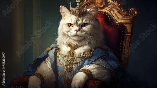 King royal person cat oil painting style portrait wallpaper background photo