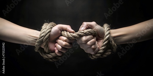 hands tied together with rope photo