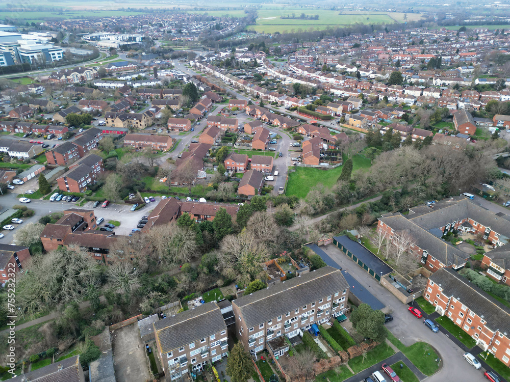 Aerial View of Central Hatfield City of England, Great Britain. March 9th, 2024