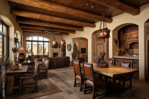 Rustic Southwestern Desert Dining Room Ideas: Wooden Beams & Architectural Charm