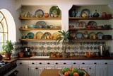 Spanish Revival Kitchen Ideas: Stylish Open Shelving and Decorative Plates Display