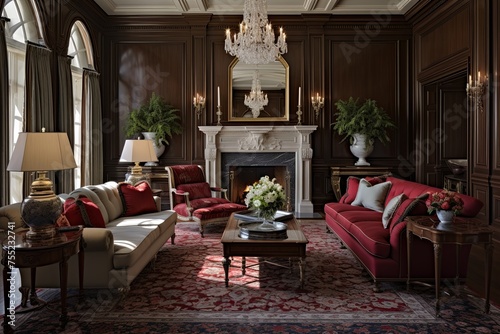 Stately Elegance  Luxurious Federal Style Living Room Decor in Formal Ambiance with Rich Materials