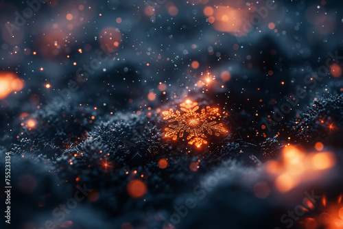 Glowing embers floating atop a bed of snowflakes, portraying the delicate balance between warmth and cold. Concept of atmospheric equilibrium. Generative Ai.