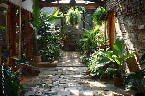 Lush Indoor Oasis A Vibrant Tropical Garden Thriving Within the Sanctuary of a Modern Home © TEERAWAT