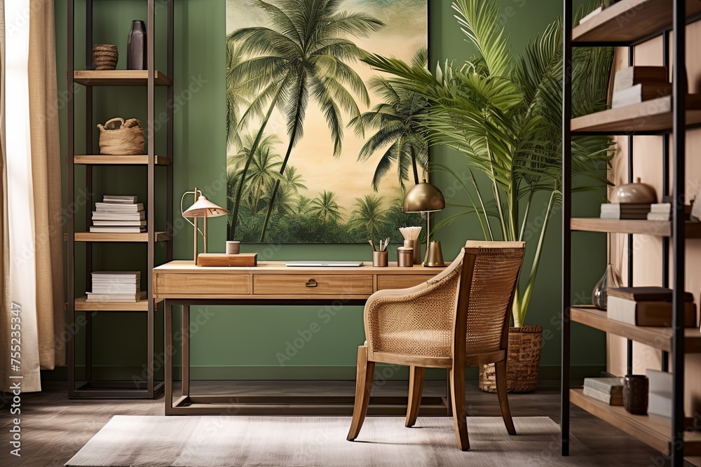 Fototapeta premium Island Vibes: Tropical Oasis Study Room Decor with Writing Desk