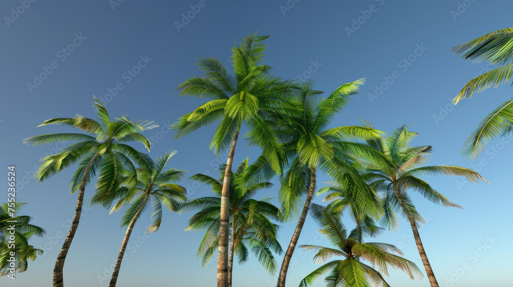 Several tall palm trees under a clear blue sky possibly in a tropical or subtropical climate