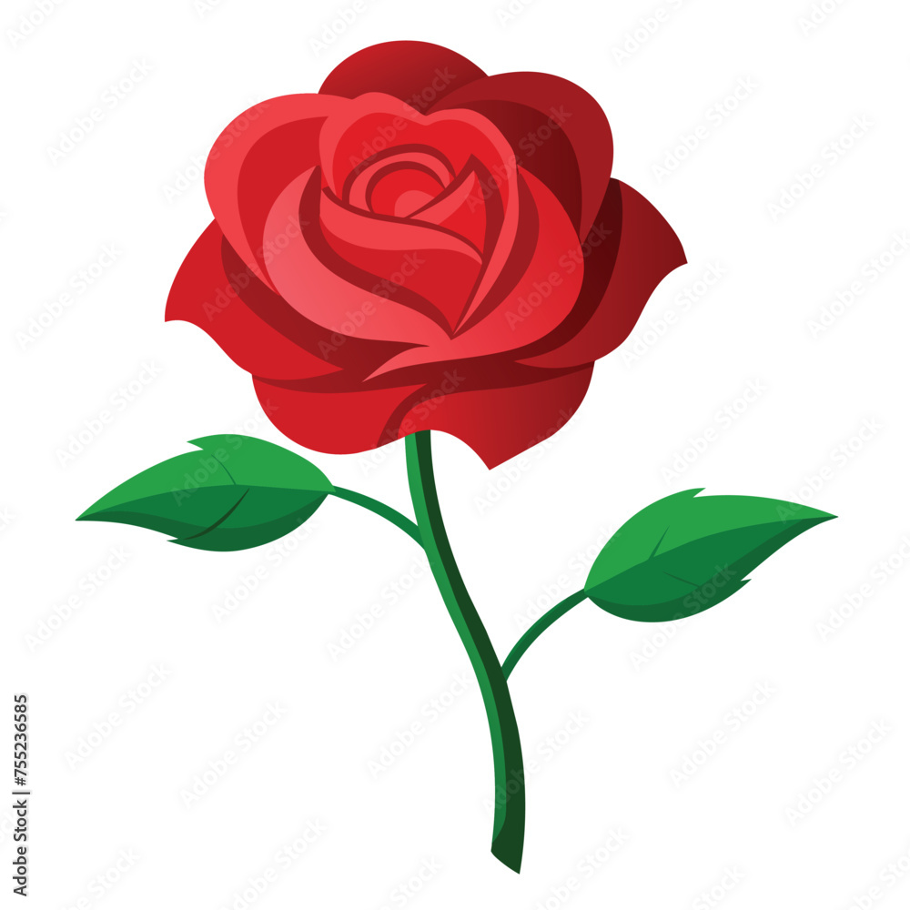Vector a rose with green leaves with flat illustration style Vector a rose with green leaves with flat illustration style