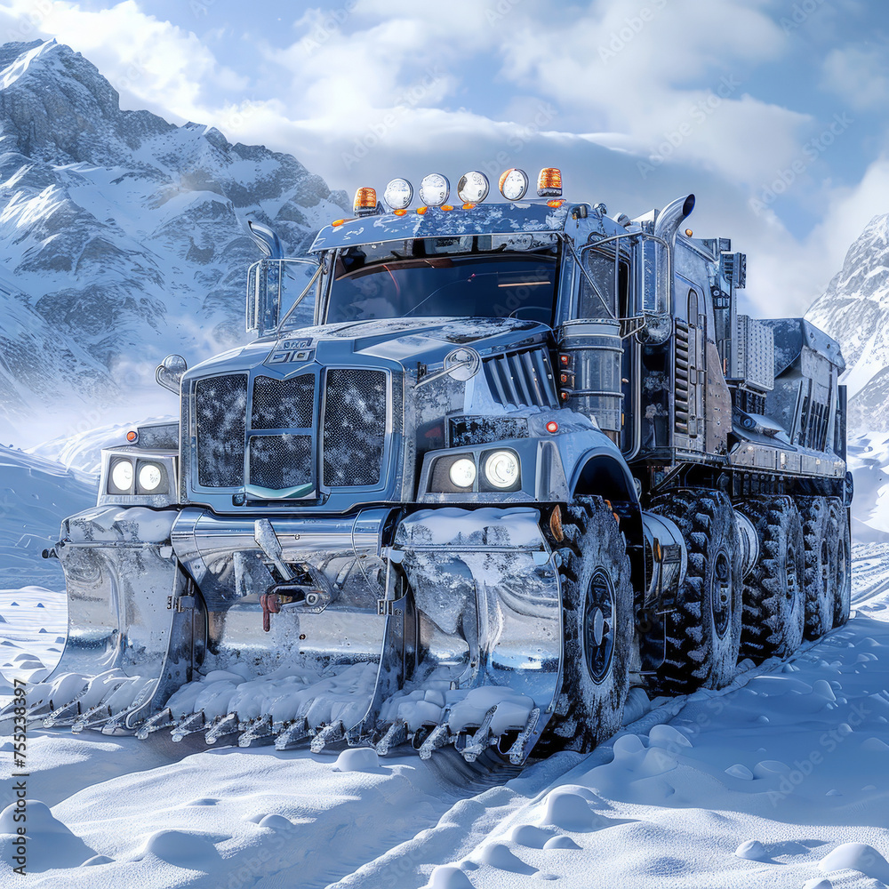 Icy Silver Powerful Snowplow: Winter's Guardian Icy Silver Powerful Snowplow: Winter's Guardian