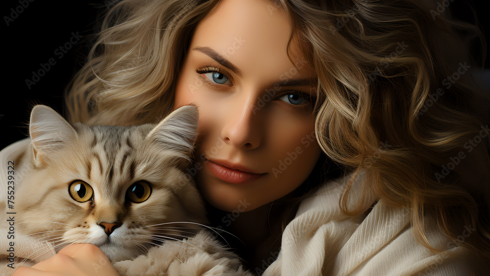 Intimate Portrait of Woman with Her Cat.
A touching close-up of a woman holding her beloved cat, capturing a moment of affection and companionship. Intimate Portrait of Woman with Her Cat.
A touching close-up of a woman holding her beloved cat, capturing a moment of affection and companionship.